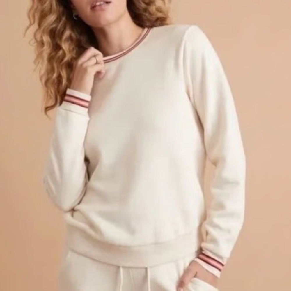 Marine Layer Off-White Sweatshirt with Burgundy Trim